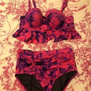 Torrid Tie-Dye Pink/Purple Peplum Bikini Set